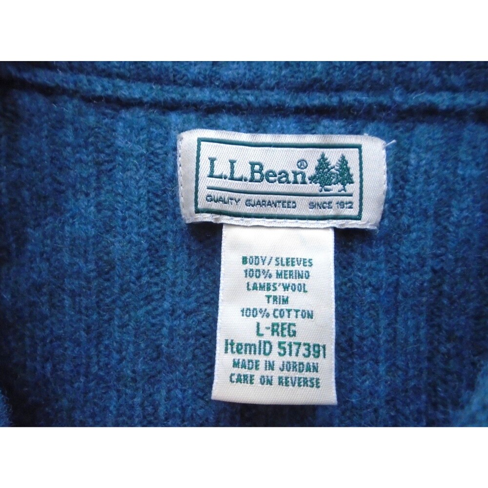 LL Bean Commando Sweater Women Large Full Zip Merino Lambswool Spruce Green Blue - Picture 4 of 10